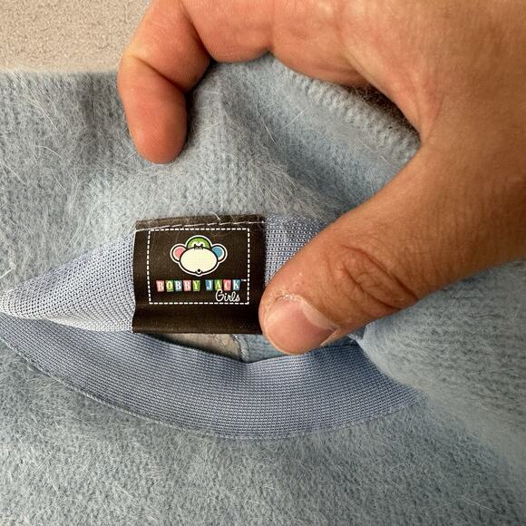 Y2K Bobby Jack Girls Fuzzy Angora Beanie Hat Blue‎ Monkey Embroidered Knit Retro - Picture 12 of 14